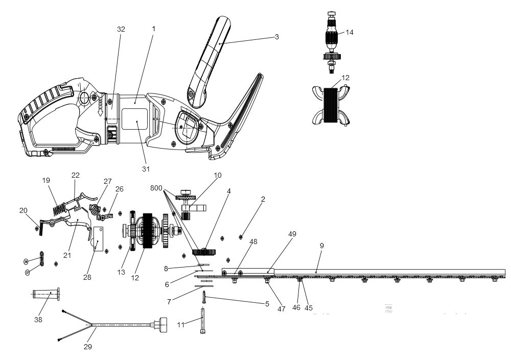 Exploded Diagram A Diagram and Parts List for HH2455 Type 4 Black and Decker Hedge Trimmer
